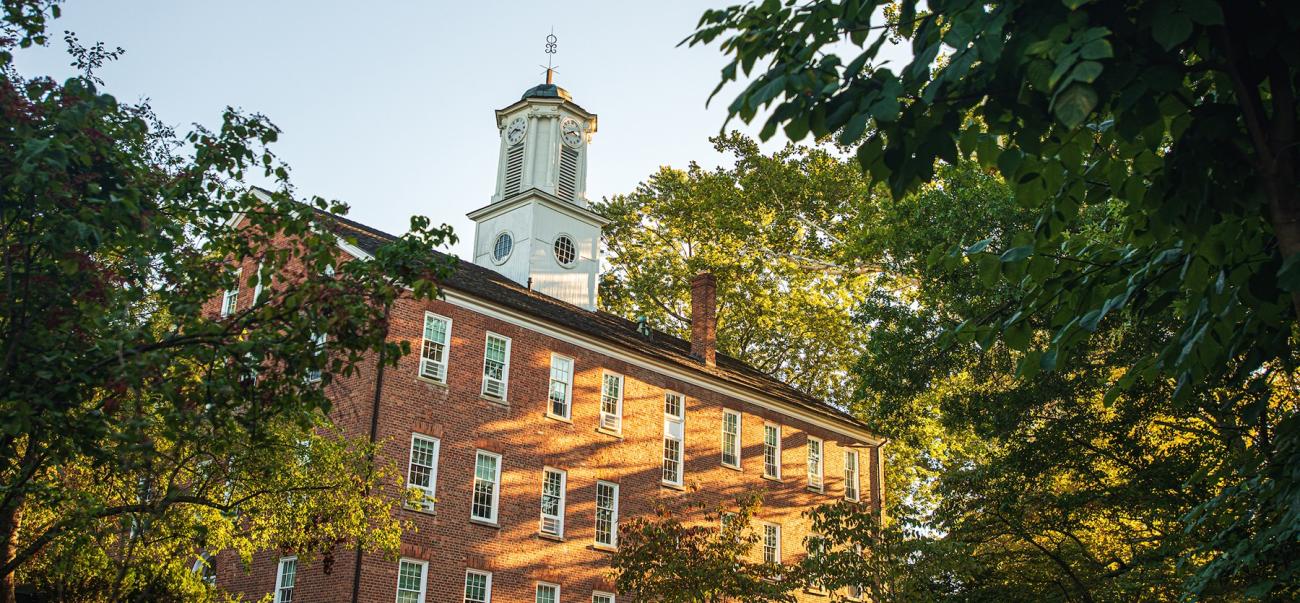 Cutler Hall surrounded by trees on Ohio University's Athens campus